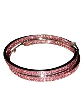 Pink Rhinestone Silver Hoop Earrings Crystal Channel Hoops Sparkling Rhinestones